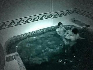 Naughty Lesbian Threesome In The Pool Caught By Security Cam